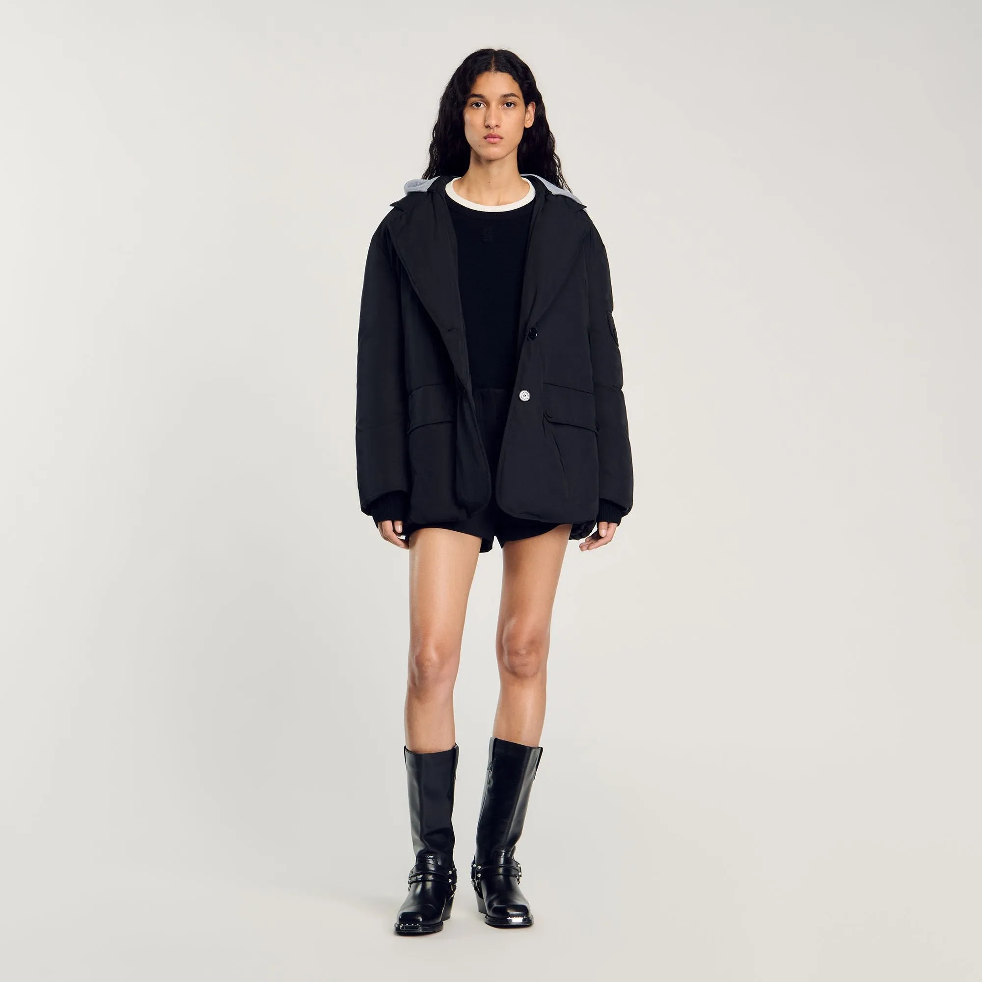 Sam Coat With Contrasting Hood Black