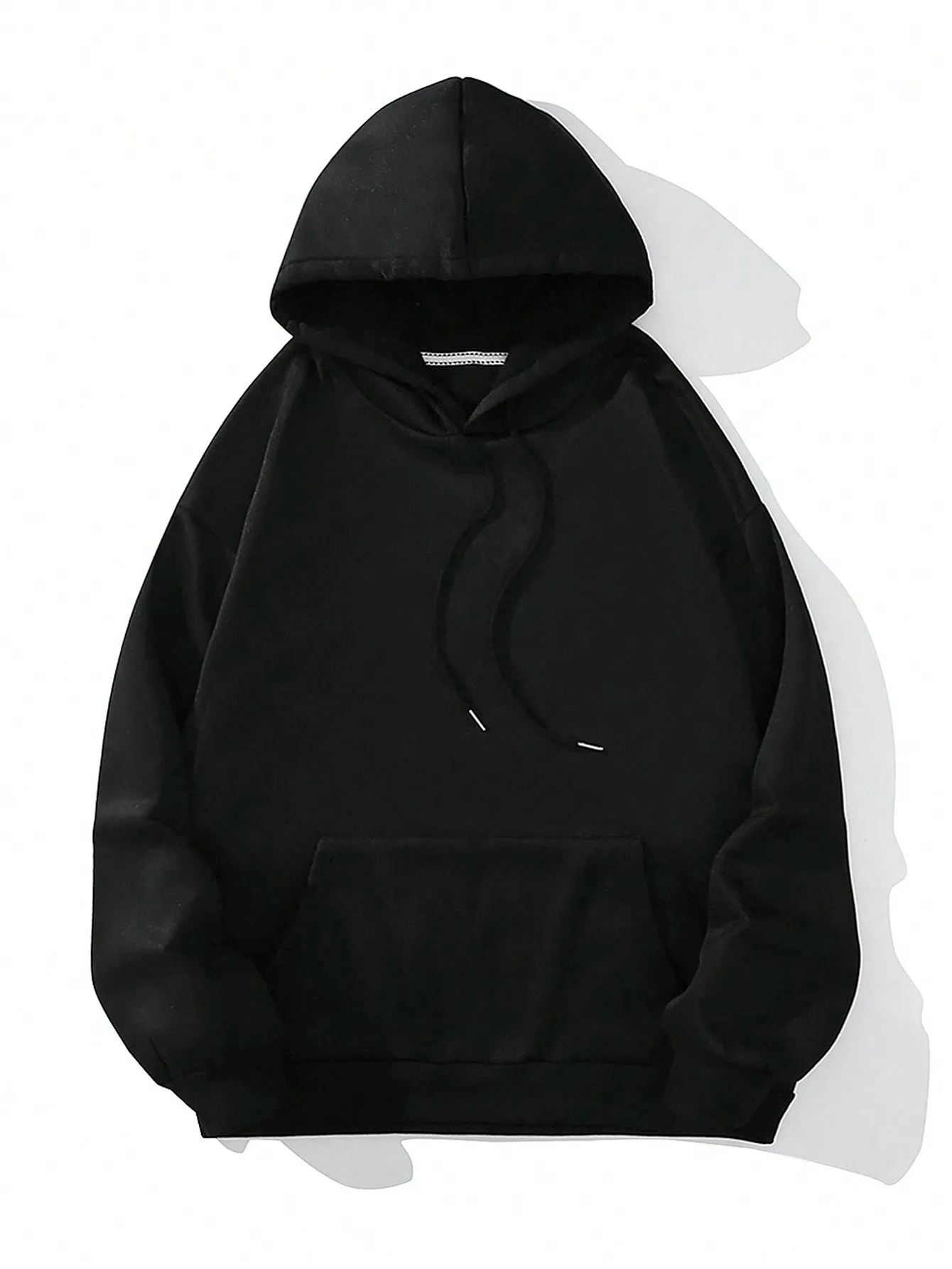 SHEIN Slogan Graphic Kangaroo Pocket Drop Shoulder Drawstring Hoodie