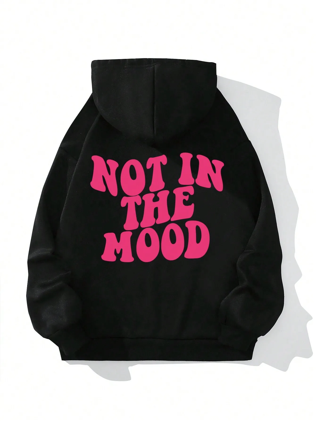 SHEIN Slogan Graphic Kangaroo Pocket Drop Shoulder Drawstring Hoodie