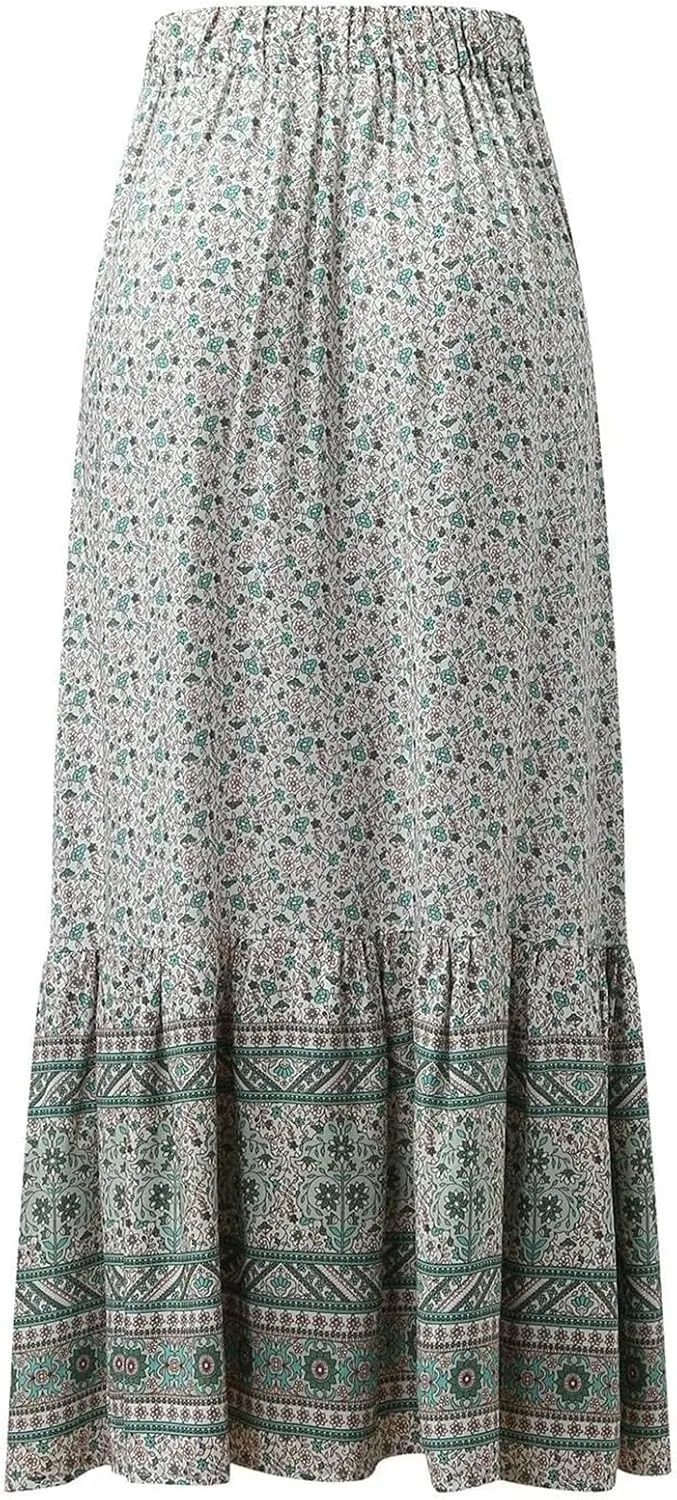 Woman Skirt Womens Boho Floral Maxi Skirt High Waisted Long Skirt Fashion Print Casual Lace Button Girls Tutu