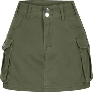 Women Casual Flap Pocket High Waist Straight Cargo Skirts Y2K Mini Skirts Solid Color Bodycon Skirts