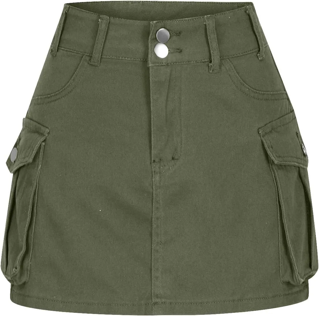 Women Casual Flap Pocket High Waist Straight Cargo Skirts Y2K Mini Skirts Solid Color Bodycon Skirts
